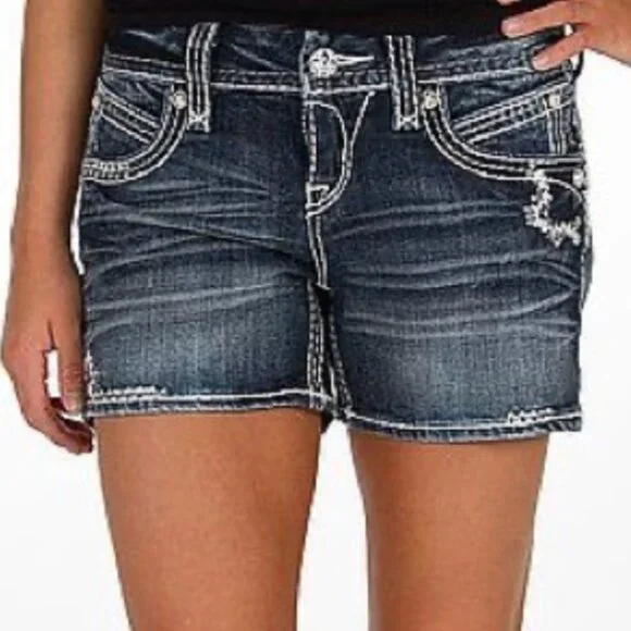 Rock Revival Scarlett Easy Shorts Rhinestones Denim Shorts E8200EH27 Size 27 - Picture 2 of 12